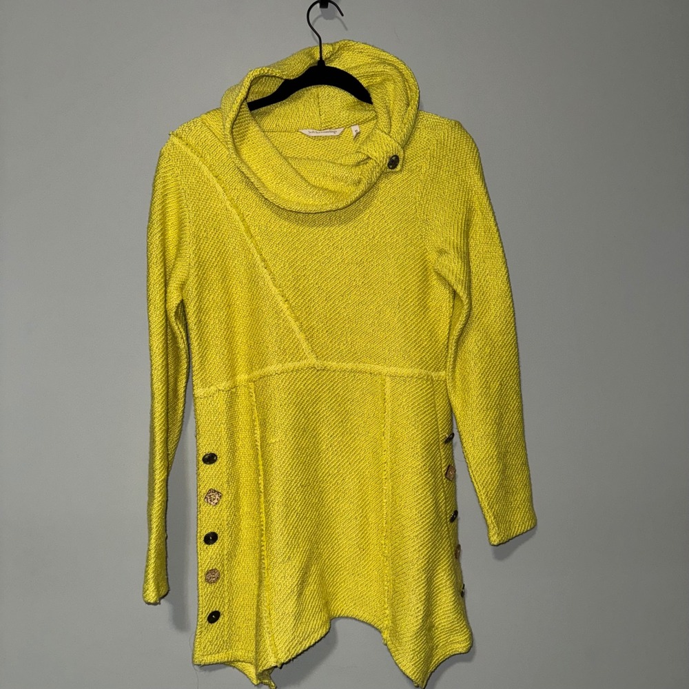 Soft Surroundings Cowl Neck Asymmetrical Button Detail Sweater Tunic Yellow XS